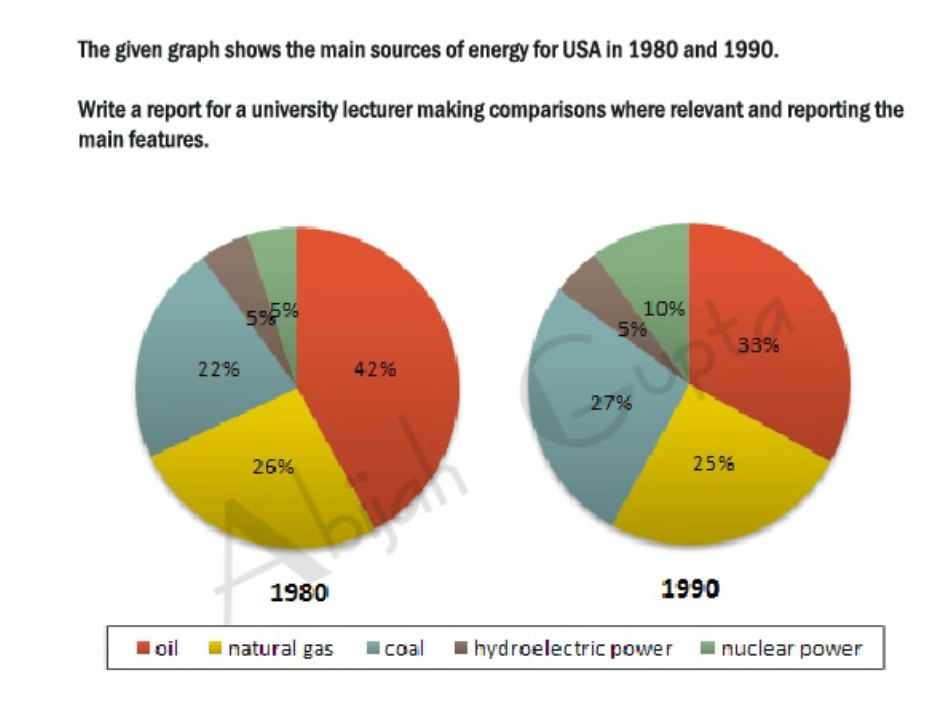 The main sources of energy for USA in 1980 and 1990 题图